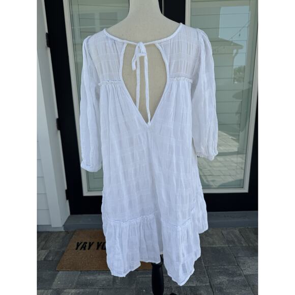American Eagle White Smocked Babydoll Mini Dress Small Boho Beach - Picture 4 of 5